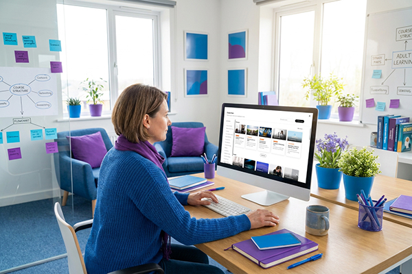 Professionnelle en conception de formation travaillant avec Rise